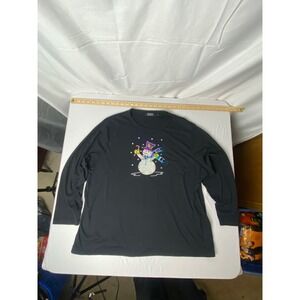 Crystal Kobe Womens Top 1X Black Long Sleeve Christmas Snowman Holiday‎ Tee